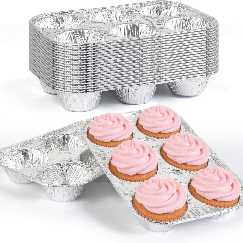 Artcochan 20 Pack Muffin Pan,6 Cup Disposable Aluminum Foil Muffin Tins,Standard Size Cupcake Pan for Baking Cupcakes and Mini Pies,Home Kitchen and Party Use