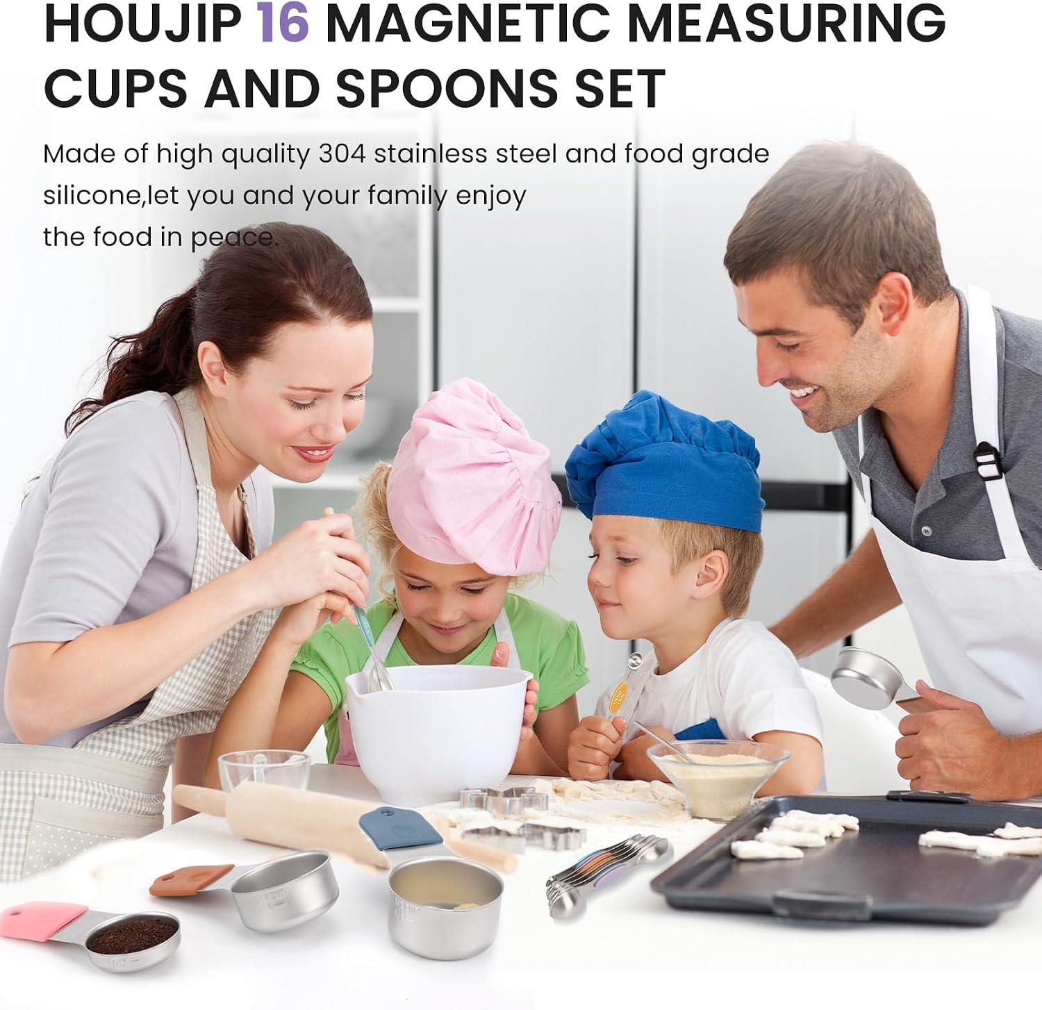 Magnetic Measuring Cups and Spoons Set-Heavy Duty 304 Stainless Steel | Double Measurement Markings,BPA-Free,Set of 16 with Leveler for Measuring Dry and Liquid Ingredients(Colors) - Image 3