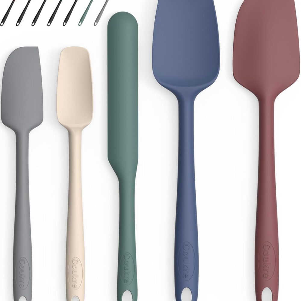 Coukre Silicone Spatula Set of 5,High Temperature Resistant, Food Grade Silicone, Dishwasher Safe, for Baking, Cooking (Pure Colorful A)
